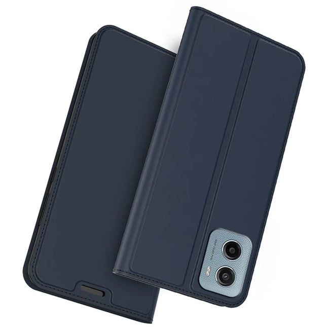For Motorola Moto E15 4G  /  G05 4G Case PU Leather Phone Cover with Card Holder Stand Magnetic Closure - Blue