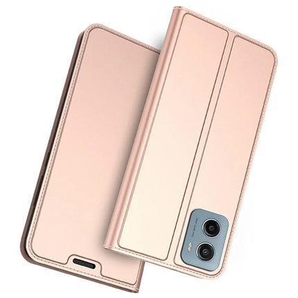 For Motorola Moto E15 4G  /  G05 4G Case PU Leather Phone Cover with Card Holder Stand Magnetic Closure - Rose Gold