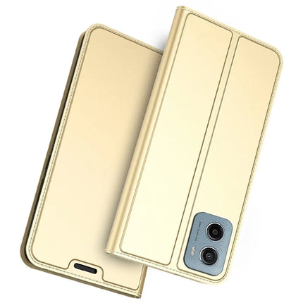 For Motorola Moto E15 4G  /  G05 4G Case PU Leather Phone Cover with Card Holder Stand Magnetic Closure - Gold