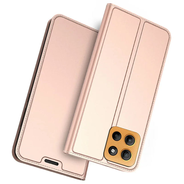 For Motorola Moto G15 4G Case PU Leather Phone Cover with Card Holder Stand Magnetic Closure - Rose Gold