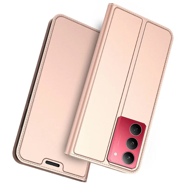 For Realme 14x 5G / V60 Pro Case PU Leather Phone Cover with Card Holder Stand Magnetic Closure - Rose Gold