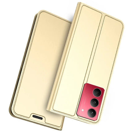 For Realme 14x 5G / V60 Pro Case PU Leather Phone Cover with Card Holder Stand Magnetic Closure - Gold