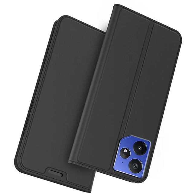 For Realme Neo7 5G Case PU Leather Phone Cover with Card Holder Stand Magnetic Closure - Black