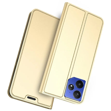 For Realme Neo7 5G Case PU Leather Phone Cover with Card Holder Stand Magnetic Closure - Gold