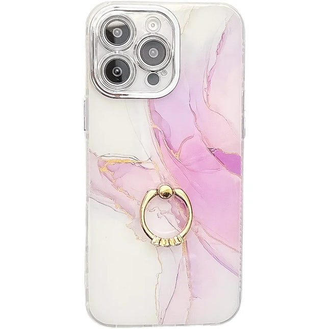 For iPhone 16 Pro Max Case with Kickstand IMD Marble Pattern Electroplated Phone Cover - S6