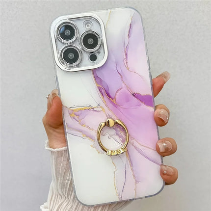 For iPhone 16 Pro Max Case with Kickstand IMD Marble Pattern Electroplated Phone Cover