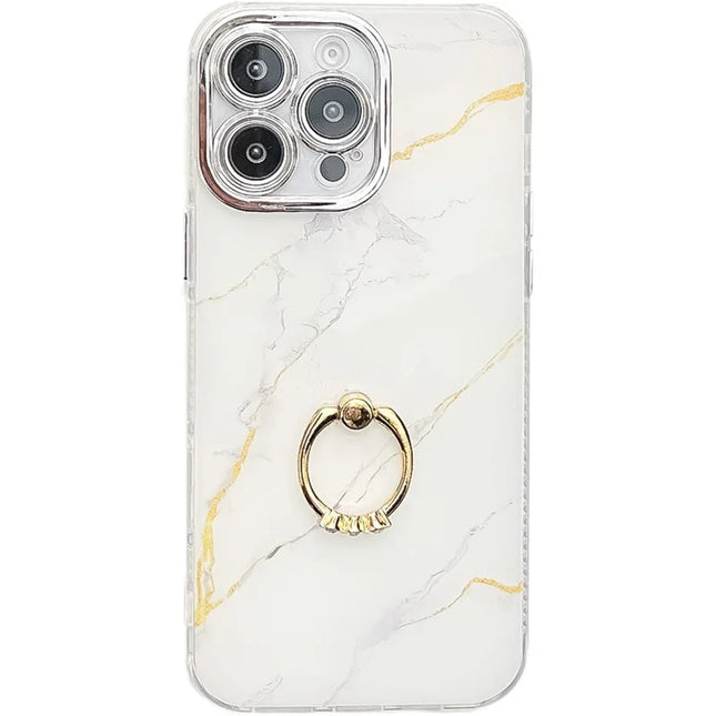 For iPhone 16 Pro Max Case with Kickstand IMD Marble Pattern Electroplated Phone Cover - S1