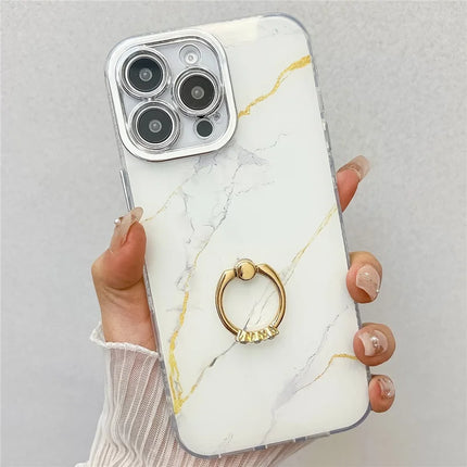 For iPhone 16 Pro Max Case with Kickstand IMD Marble Pattern Electroplated Phone Cover