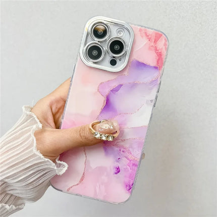 For iPhone 16 Pro Max Case with Kickstand IMD Marble Pattern Electroplated Phone Cover