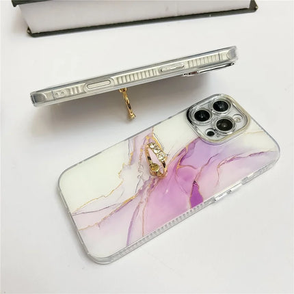 For iPhone 16 Pro Max Case with Kickstand IMD Marble Pattern Electroplated Phone Cover
