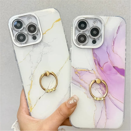 For iPhone 16 Pro Max Case with Kickstand IMD Marble Pattern Electroplated Phone Cover