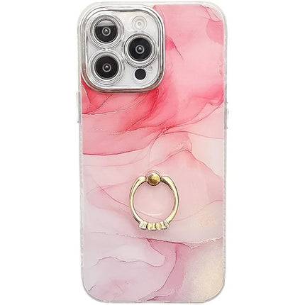 For iPhone 16 Pro Max Case with Kickstand IMD Marble Pattern Electroplated Phone Cover - S2