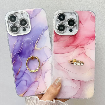 For iPhone 16 Pro Max Case with Kickstand IMD Marble Pattern Electroplated Phone Cover