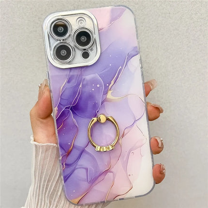 For iPhone 16 Pro Max Case with Kickstand IMD Marble Pattern Electroplated Phone Cover