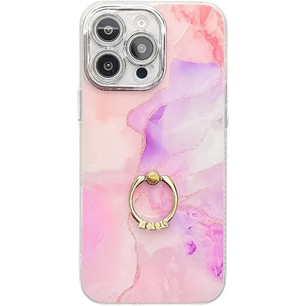 For iPhone 16 Pro Max Case with Kickstand IMD Marble Pattern Electroplated Phone Cover - S4