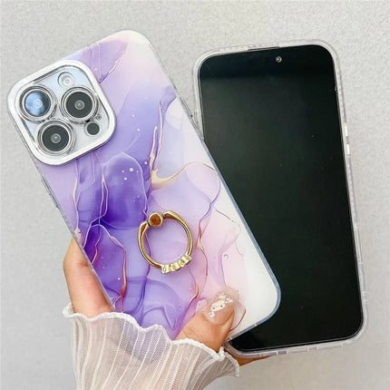 For iPhone 16 Pro Max Case with Kickstand IMD Marble Pattern Electroplated Phone Cover