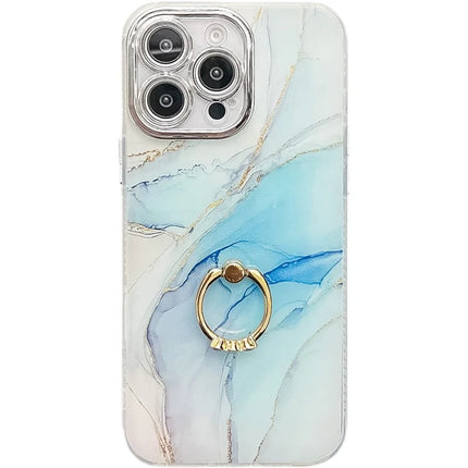 For iPhone 16 Pro Max Case with Kickstand IMD Marble Pattern Electroplated Phone Cover - S5