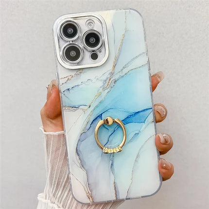 For iPhone 16 Pro Max Case with Kickstand IMD Marble Pattern Electroplated Phone Cover