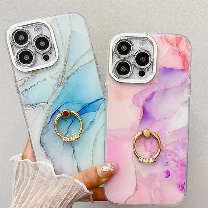 For iPhone 16 Pro Max Case with Kickstand IMD Marble Pattern Electroplated Phone Cover