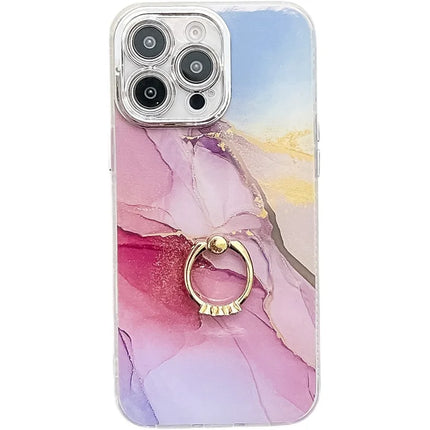 For iPhone 16 Pro Max Case with Kickstand IMD Marble Pattern Electroplated Phone Cover - S12