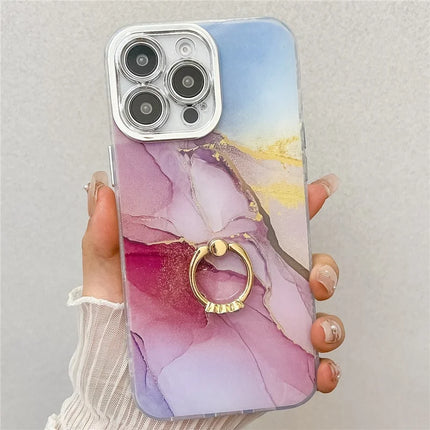 For iPhone 16 Pro Max Case with Kickstand IMD Marble Pattern Electroplated Phone Cover