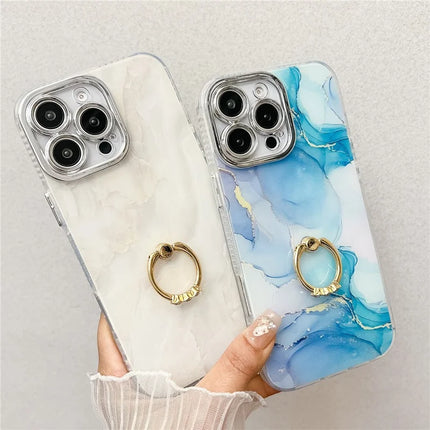 For iPhone 16 Pro Max Case with Kickstand IMD Marble Pattern Electroplated Phone Cover