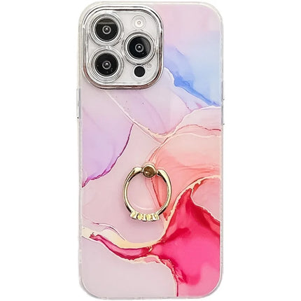 For iPhone 16 Pro Max Case with Kickstand IMD Marble Pattern Electroplated Phone Cover - S7