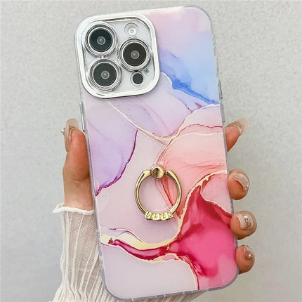 For iPhone 16 Pro Max Case with Kickstand IMD Marble Pattern Electroplated Phone Cover