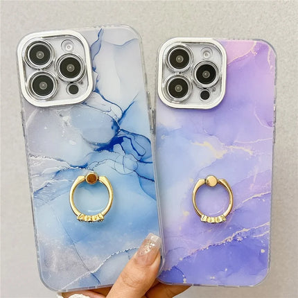 For iPhone 16 Pro Max Case with Kickstand IMD Marble Pattern Electroplated Phone Cover