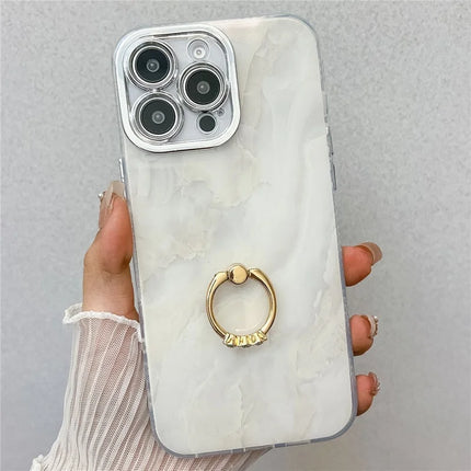 For iPhone 16 Pro Max Case with Kickstand IMD Marble Pattern Electroplated Phone Cover