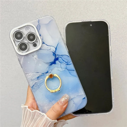 For iPhone 16 Pro Max Case with Kickstand IMD Marble Pattern Electroplated Phone Cover