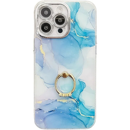 For iPhone 16 Pro Max Case with Kickstand IMD Marble Pattern Electroplated Phone Cover - S9