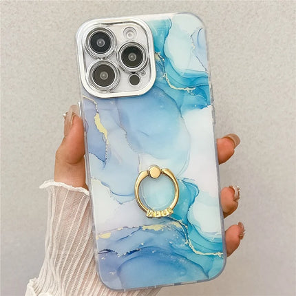 For iPhone 16 Pro Max Case with Kickstand IMD Marble Pattern Electroplated Phone Cover