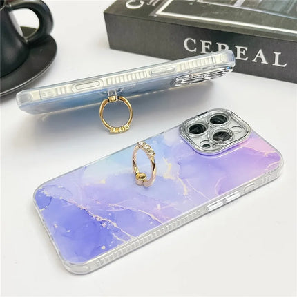 For iPhone 16 Pro Max Case with Kickstand IMD Marble Pattern Electroplated Phone Cover