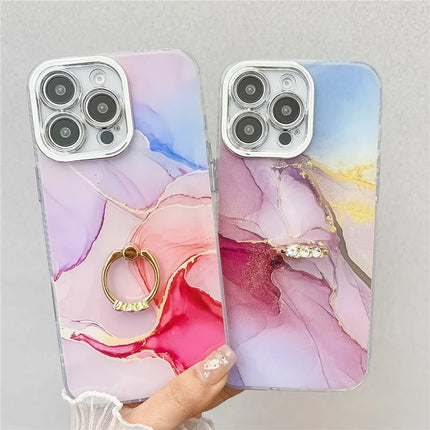 For iPhone 16 Pro Max Case with Kickstand IMD Marble Pattern Electroplated Phone Cover