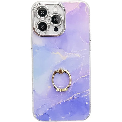 For iPhone 16 Pro Max Case with Kickstand IMD Marble Pattern Electroplated Phone Cover - S10