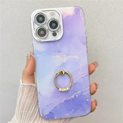 For iPhone 16 Pro Max Case with Kickstand IMD Marble Pattern Electroplated Phone Cover