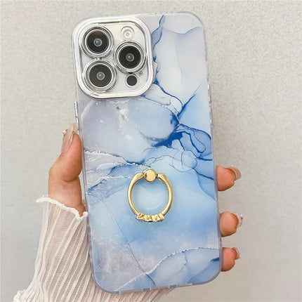 For iPhone 16 Pro Max Case with Kickstand IMD Marble Pattern Electroplated Phone Cover