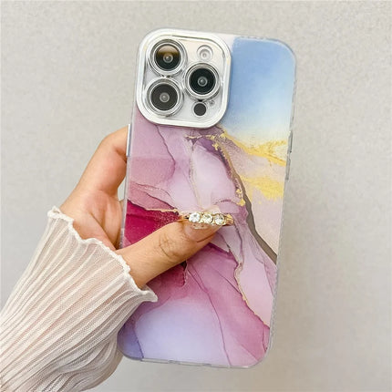 For iPhone 16 Pro Max Case with Kickstand IMD Marble Pattern Electroplated Phone Cover
