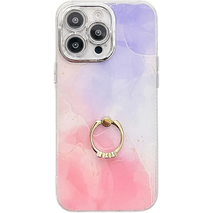 For iPhone 16 Pro Max Case with Kickstand IMD Marble Pattern Electroplated Phone Cover - S14