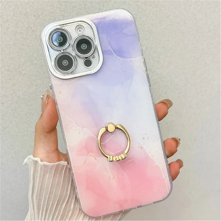 For iPhone 16 Pro Max Case with Kickstand IMD Marble Pattern Electroplated Phone Cover