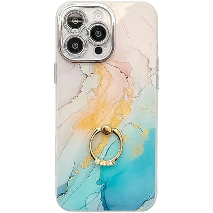For iPhone 16 Pro Max Case with Kickstand IMD Marble Pattern Electroplated Phone Cover - S13