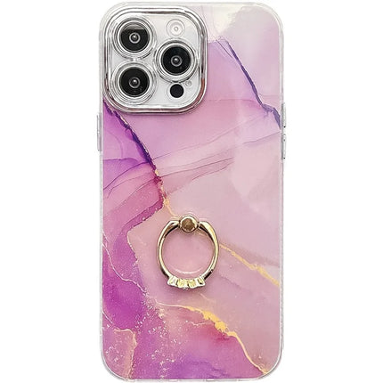 For iPhone 16 Pro Max Case with Kickstand IMD Marble Pattern Electroplated Phone Cover - S15