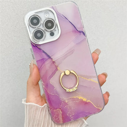 For iPhone 16 Pro Max Case with Kickstand IMD Marble Pattern Electroplated Phone Cover