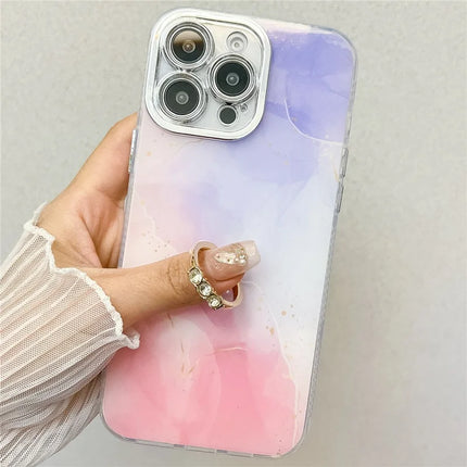 For iPhone 16 Pro Max Case with Kickstand IMD Marble Pattern Electroplated Phone Cover