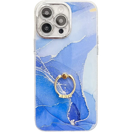 For iPhone 16 Pro Max Case with Kickstand IMD Marble Pattern Electroplated Phone Cover - S16
