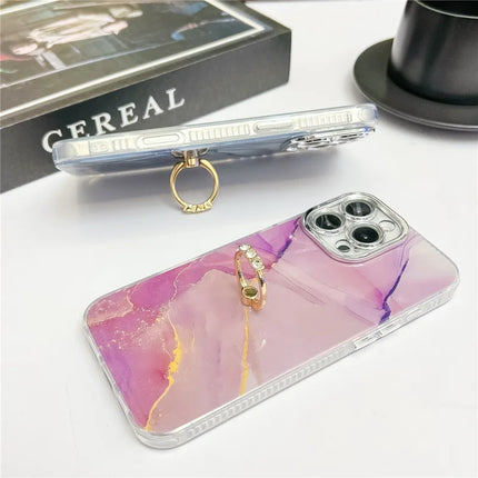 For iPhone 16 Pro Max Case with Kickstand IMD Marble Pattern Electroplated Phone Cover