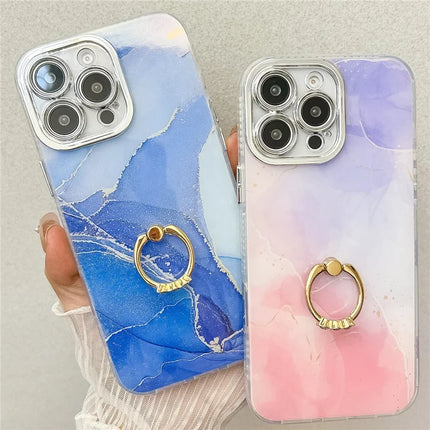 For iPhone 16 Pro Max Case with Kickstand IMD Marble Pattern Electroplated Phone Cover