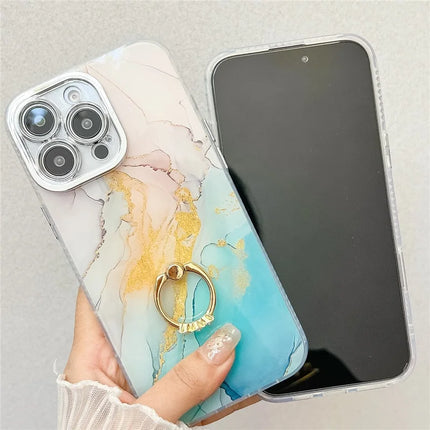 For iPhone 16 Pro Max Case with Kickstand IMD Marble Pattern Electroplated Phone Cover
