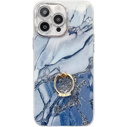 For iPhone 16 Pro Max Case with Kickstand IMD Marble Pattern Electroplated Phone Cover - S17